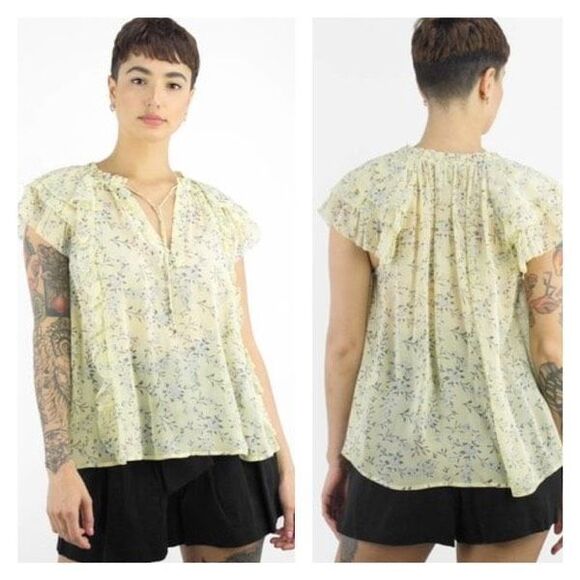Ulla Johnson Women's Silk Blouse Floral Rooney‎ Acacia Ruffle Yellow Size 0 XS - Picture 12 of 13